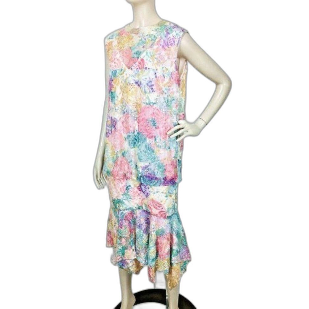 Vintage Judith Ann Creations Fully Beaded Lace Drop Waist Flapper Dress